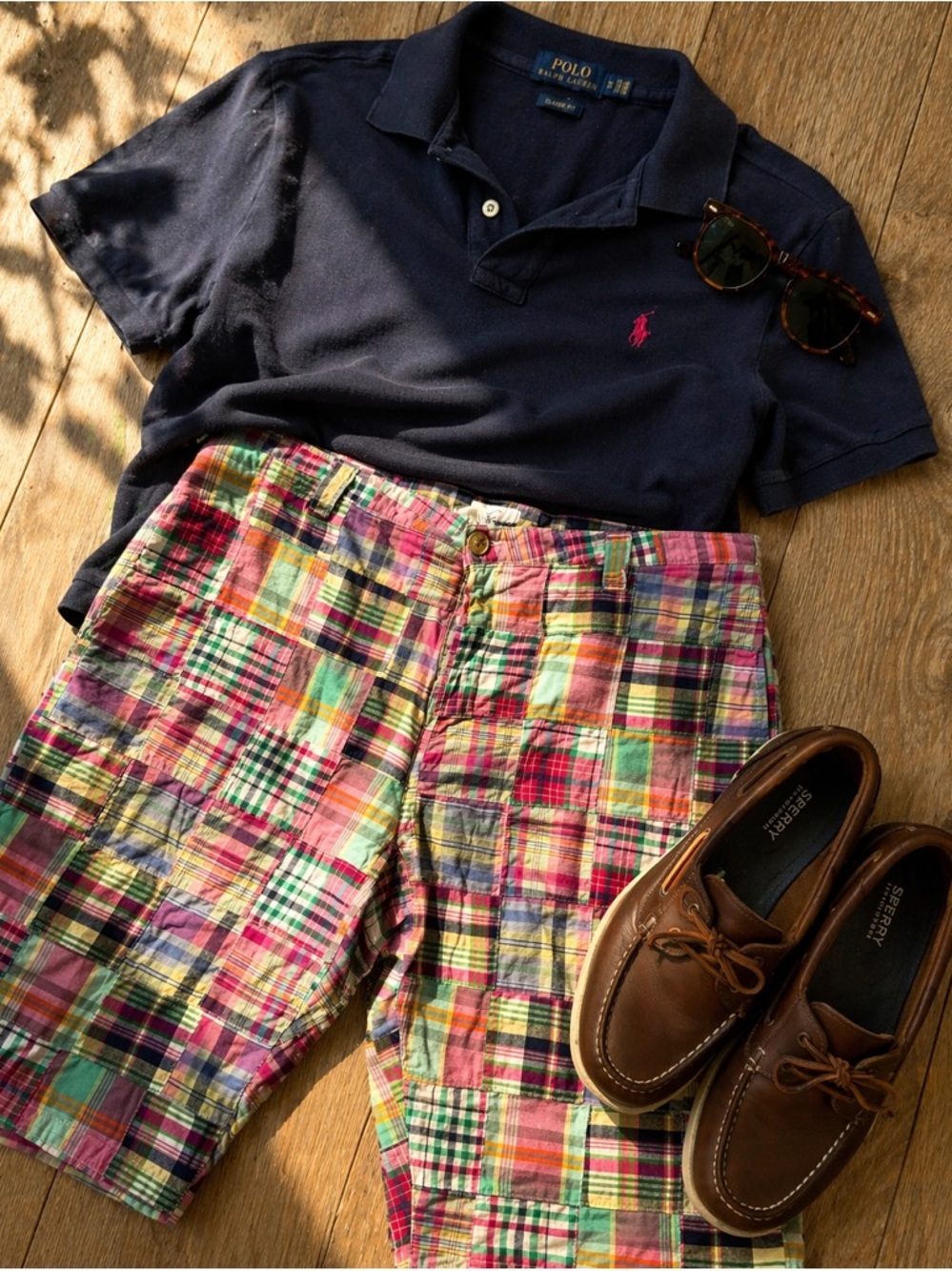 Weatherproof Multicolor Plaid Cotton Shorts with Pink Accent